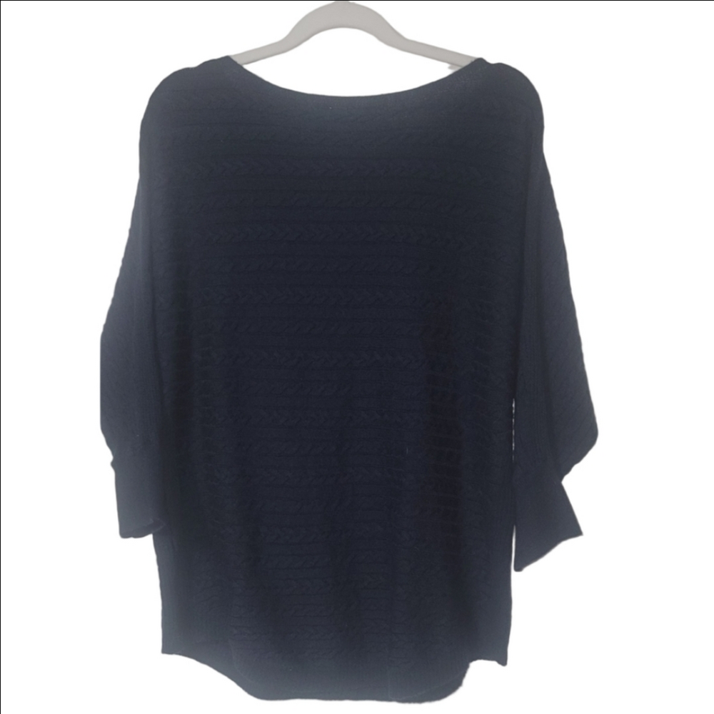 MARKET & SPRUCE Silk & Cashmere Blend Mini Cable Knit Navy Sweater Size Medium - Picture 4 of 9